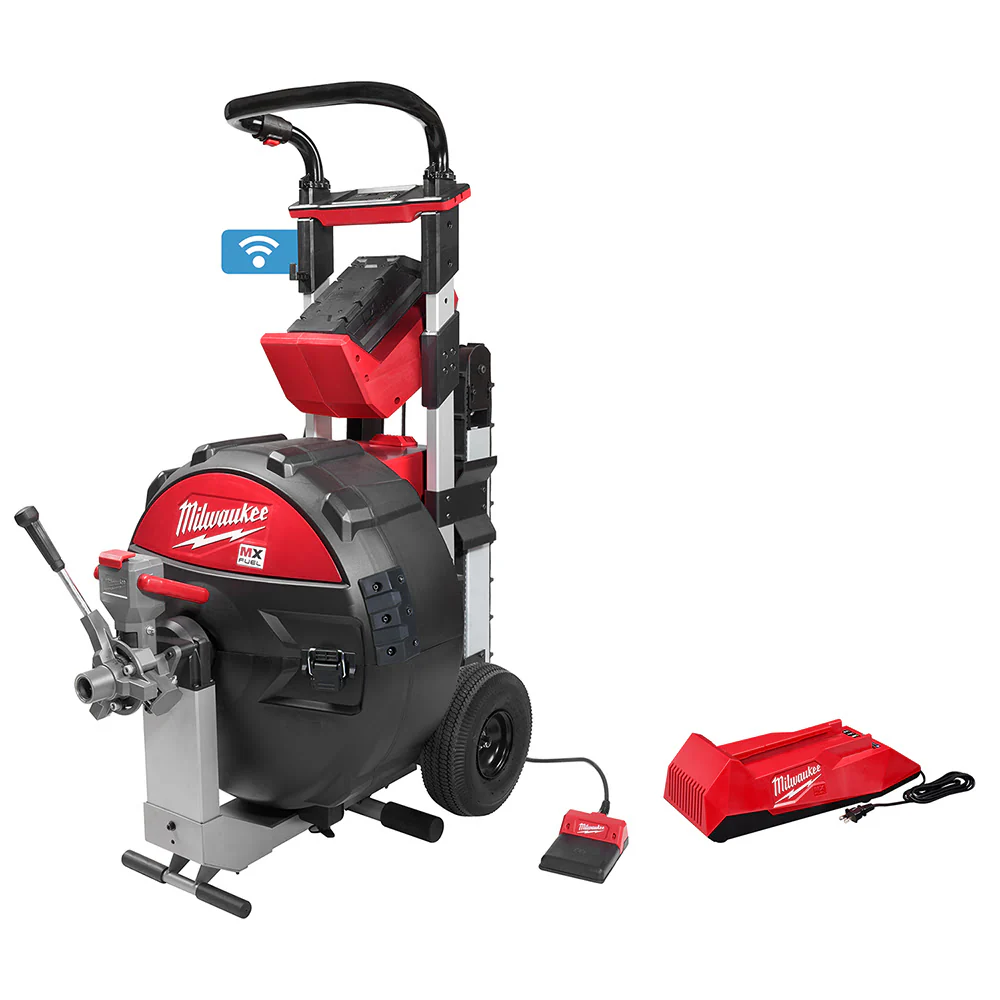 Milwaukee MXF501-1CP MX FUEL POWERTREDZ Sewer Drum Machine Drain Cleaner Kit w/ Battery and Charger - Moutools