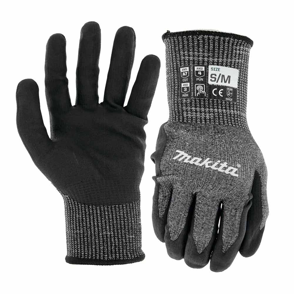Makita T-04139 Advanced FitKnit Cut Level 7 Nitrile Coated Dipped Gloves (Small/Medium) - Moutools