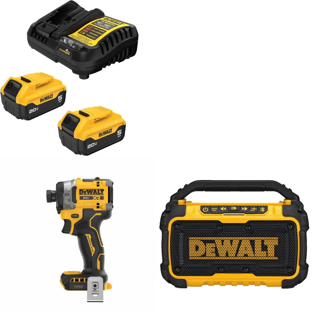 DeWalt DCB205-2C 20V Starter Kit W/ DCF860B 20V Impact Driver & 12V/20V Speaker - Moutools