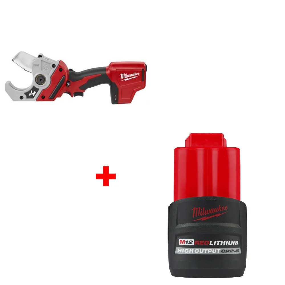 Milwaukee 2470-20 M12 PVC Shear, Bare W/ FREE 48-11-2425 M12 CP2.5 Battery Pack - Moutools