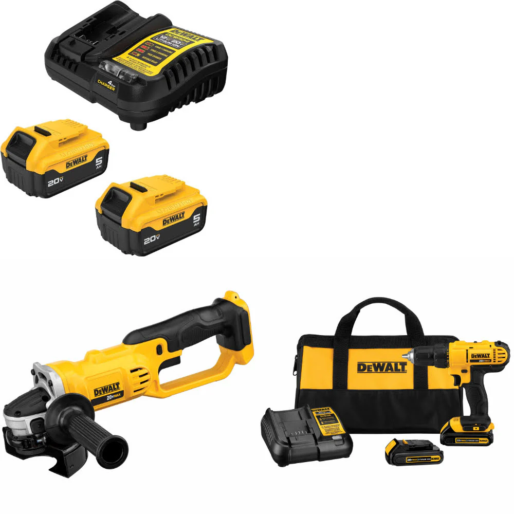 DeWalt DCB205-2C 20V MAX Starter Kit W/ DCG412B Cut-Off Tool & Drill/Driver Kit - Moutools