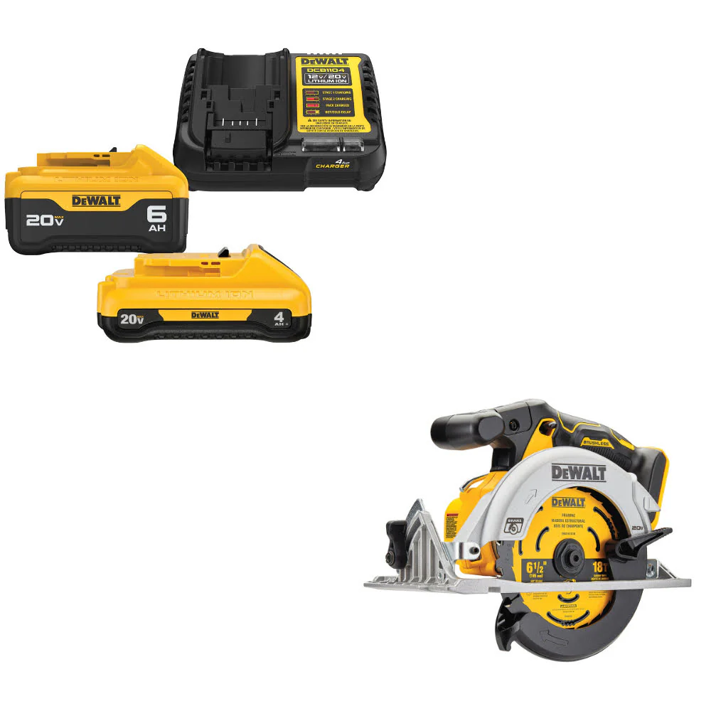 DeWalt DCB2460C 20V MAX 4Ah & 6Ah Starter Kit W/ FREE DCS565B 20V MAX Circ Saw - Moutools
