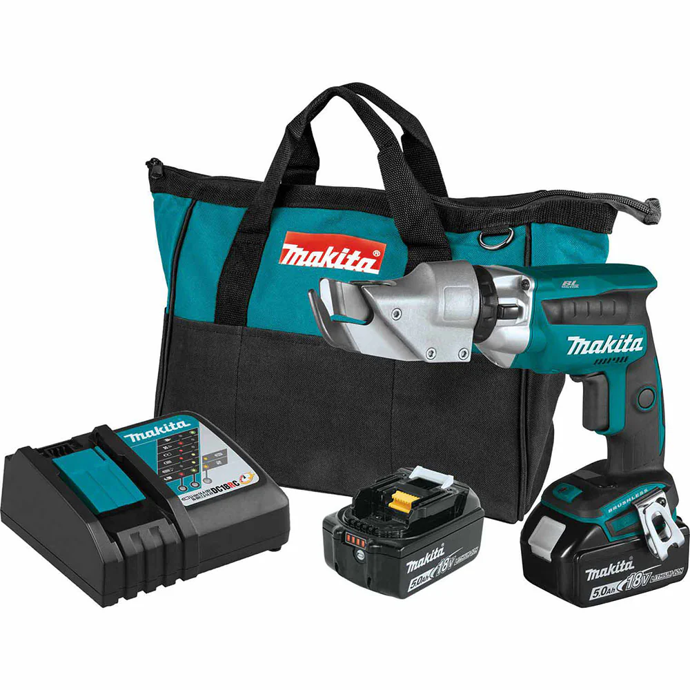 Makita XSJ04T 18V LXT® Lithium-Ion Brushless Cordless 18 Gauge Offset Shear Kit, bag (5.0Ah) - Moutools
