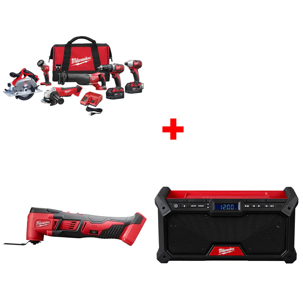 Milwaukee 2696-26 M18 6-Tool Combo Kit W/ FREE 2626-20 18V Multi-Tool & Radio - Moutools