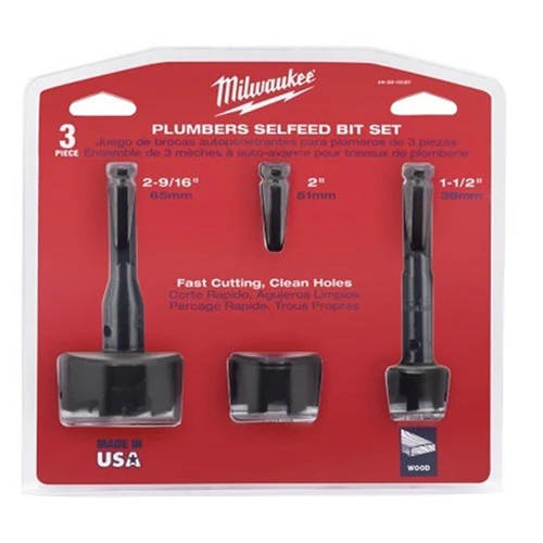 Milwaukee 49-22-0030 Selfeed Bit Plumbers Kit 3 Piece - Moutools