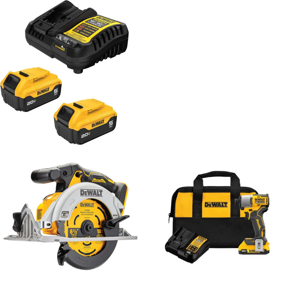 DeWalt DCB205-2C 20V MAX Starter Kit W/ DCS565B 20V Circ Saw & Impact Driver Kit - Moutools