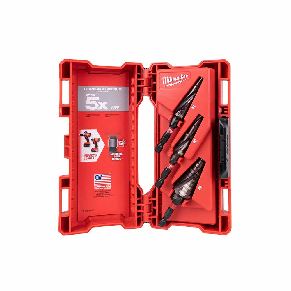 Milwaukee 48-89-9257 SHOCKWAVE Impact Duty Step Bit Electrician Set (#1, #4, #9) - Moutools