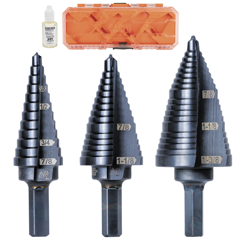 Klein KTSBSPRO Premium Electrician's 3/8-Inch Hex Step Bit Set, 3 Piece - Moutools