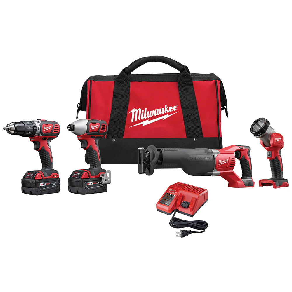 Milwaukee 2696-24 M18 Cordless Combo Compact Hammer Drill/Sawzall/1/4 Hex Impact Driver/Work Light/Charger/2 Battery - Moutools