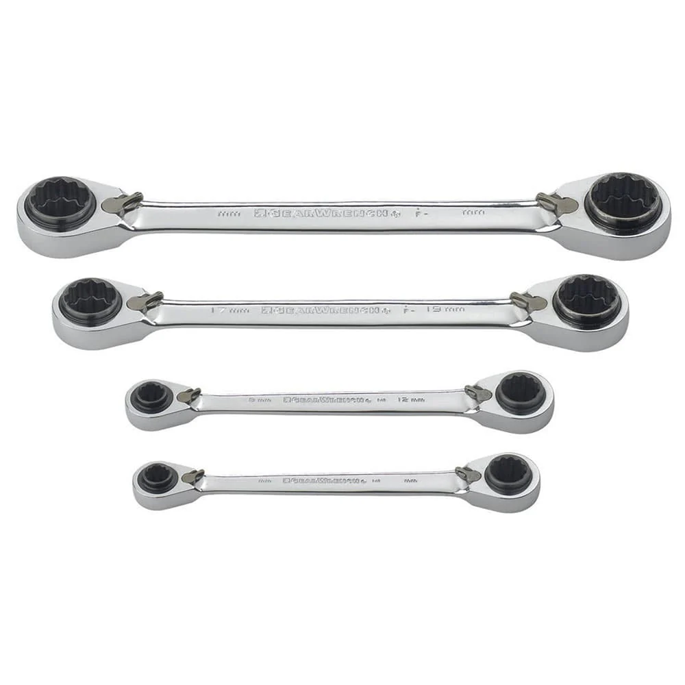 GearWrench 85215 4 Pc. 72-Tooth 12 Point QuadBox Reversible Ratcheting Metric Wrench Set - Moutools