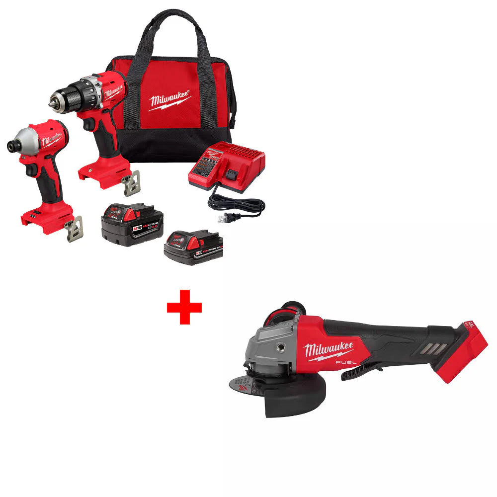 Milwaukee 3693-22CX M18 2-Tool Combo Kit W/ FREE 2880-20 M18 FUEL Grinder, Bare - Moutools