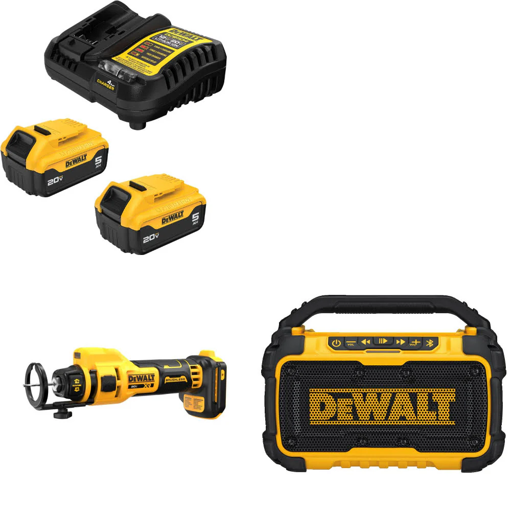 DeWalt DCB205-2C 20V Max Starter Kit W/ DCE555B 20V Max Cut-Out Tool & Speaker - Moutools