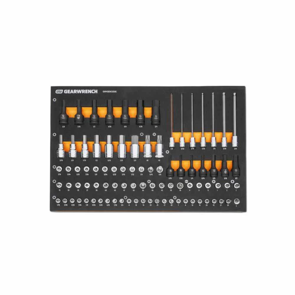 Gearwrench GWMSBSKCBSAE 88 Piece 1/4”, 3/8”, 1/2” Drive SAE Bit Socket Set in Foam Storage Tray - Moutools
