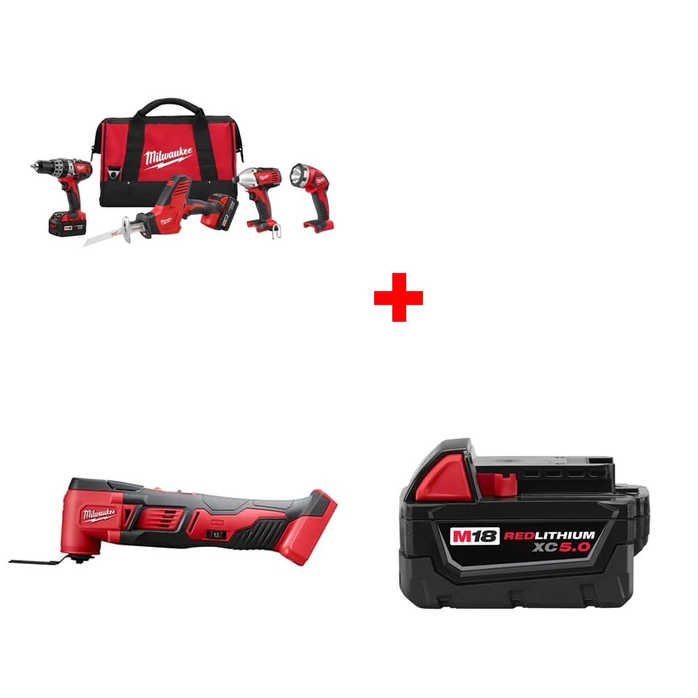Milwaukee 2695-24 M18 4-Tool Combo Kit w/ FREE 2626-20 Multi-Tool & Battery Pack - Moutools
