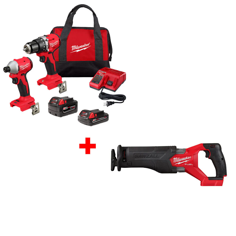 Milwaukee 3693-22CX M18 2-Tool Combo Kit W/ FREE 2821-20 M18 FUEL™ Recip Saw - Moutools