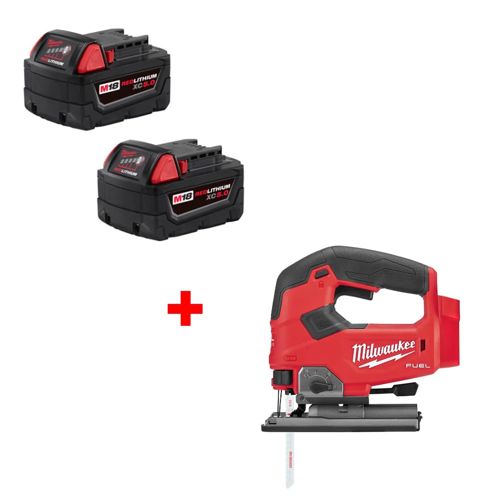 Milwaukee 48-11-1852 M18 XC5.0 Battery 2Pk w/ FREE 2737-20 M18 Jig Saw, Bare - Moutools