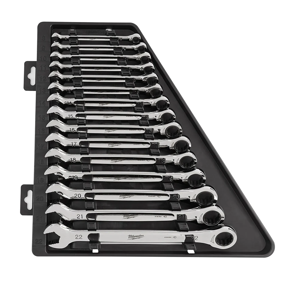 Milwaukee 48-22-9516 15 Piece Ratcheting Combination Wrench Set - Metric - Moutools
