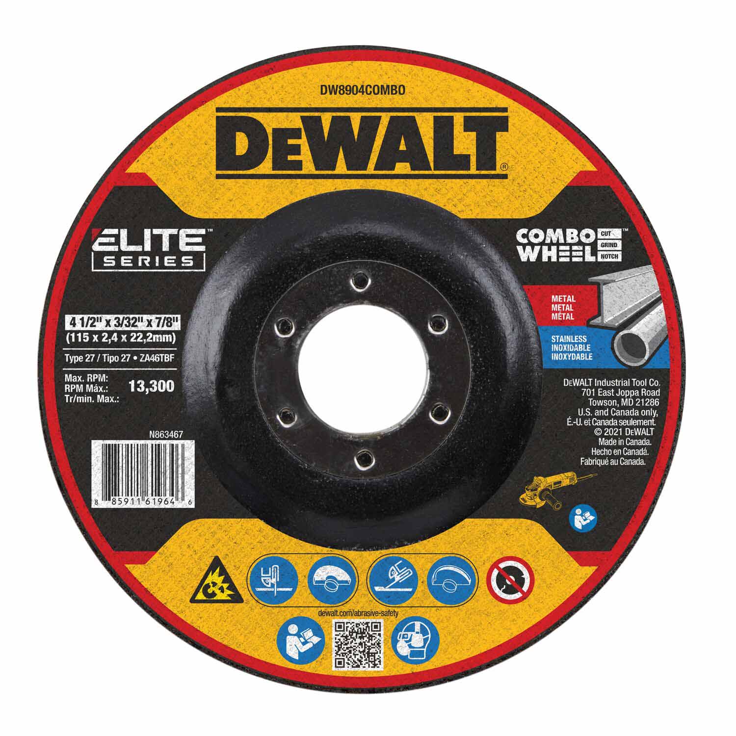 DeWalt DW8904COMBO Elite Series 4-1/2 x 3/32 x 7/8 XP T27 Cut & Notch - Moutools