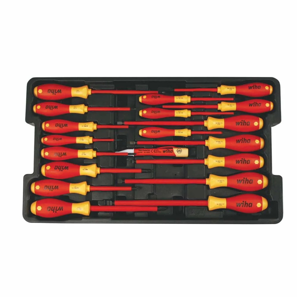 Wiha 32095 19 Piece Insulated Screwdriver and Cat III Voltage Detector Set - Moutools