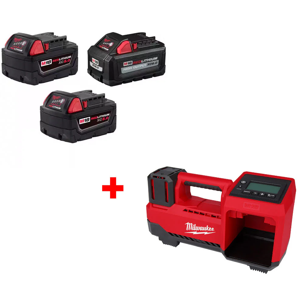 Milwaukee 48-11-1856 M18 18V Battery 3-Pack W/ FREE 2848-20 M18 Tire Inflator - Moutools