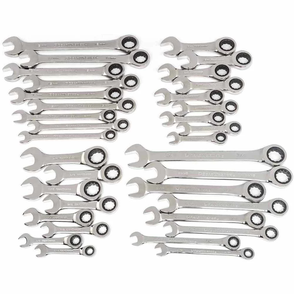 GearWrench 85034 34 Pc. 72-Tooth 12 Point Standard & Stubby Ratcheting Combination SAE/Metric Wrench Set - Moutools