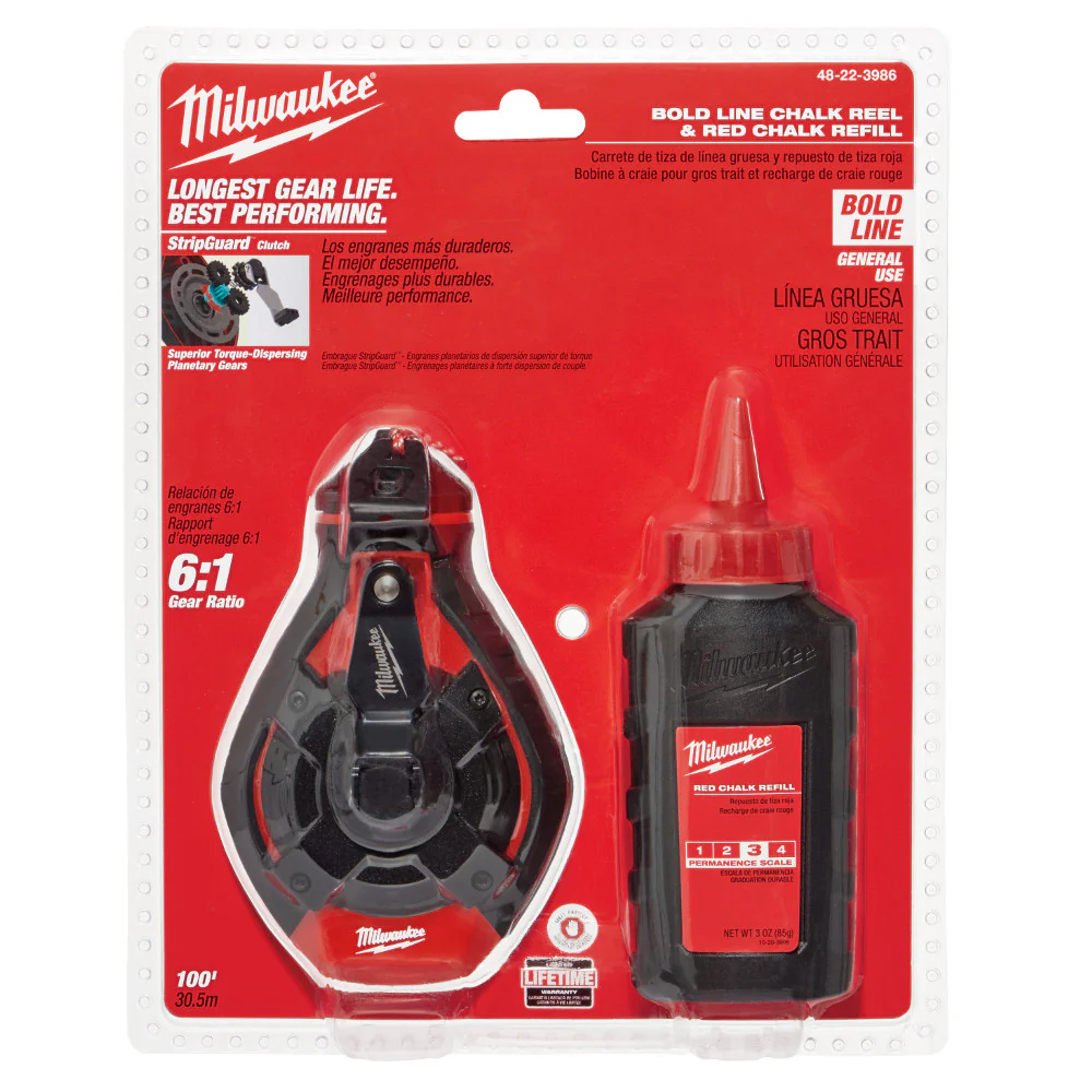 Milwaukee 48-22-3986 100' BOLD LINE CHALK N REEL W RED - Moutools