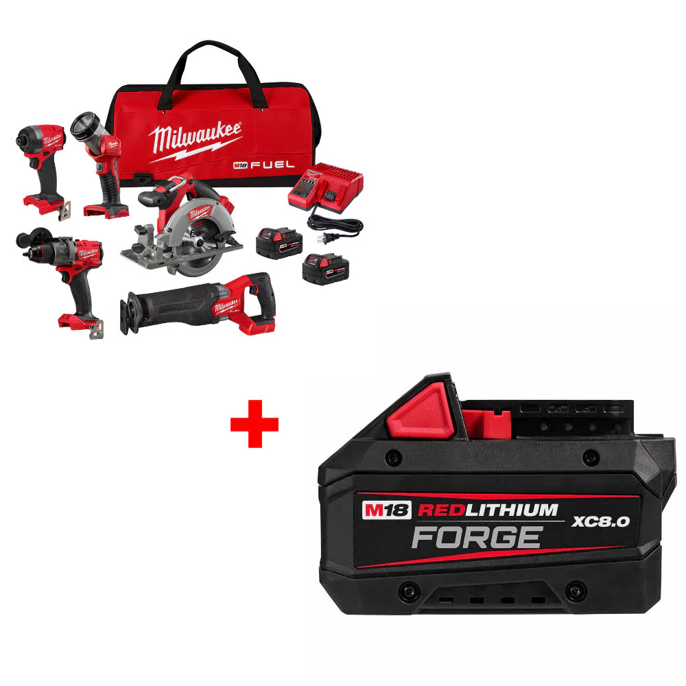 Milwaukee 3697-25 M18 FUEL 5-Tool Combo Kit W/ FREE 48-11-1881 M18 Battery Pack - Moutools