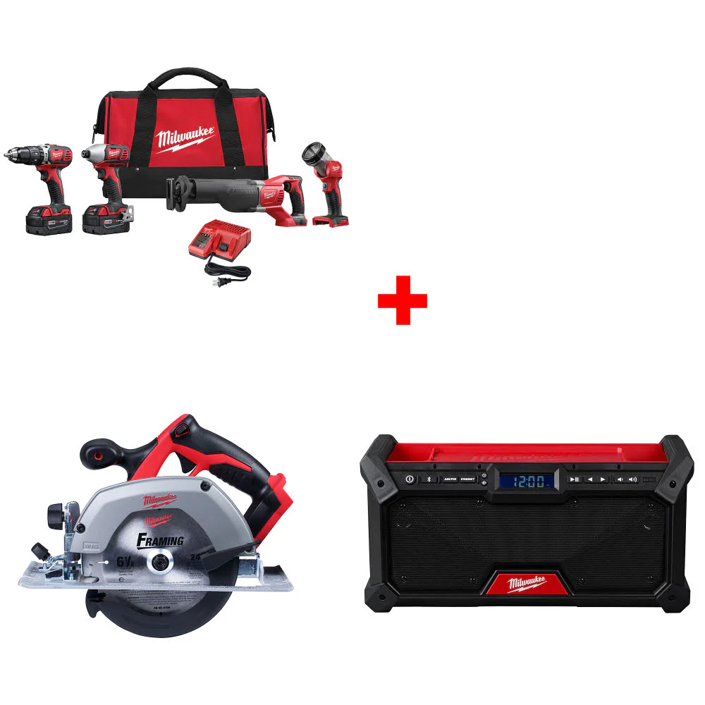 Milwaukee 2696-24 M18 4-Tool Combo Kit W/ FREE 2630-20 18V Circ Saw & M18 Radio - Moutools