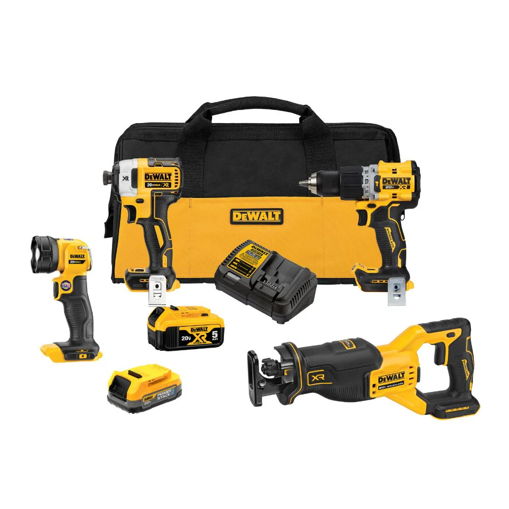 DEWALT DCK449E1P1 20V MAX* XR® Brushless 4-Tool Combo Kit with DEWALT POWERSTACK™ Compact Battery and 5.0Ah Battery - Moutools