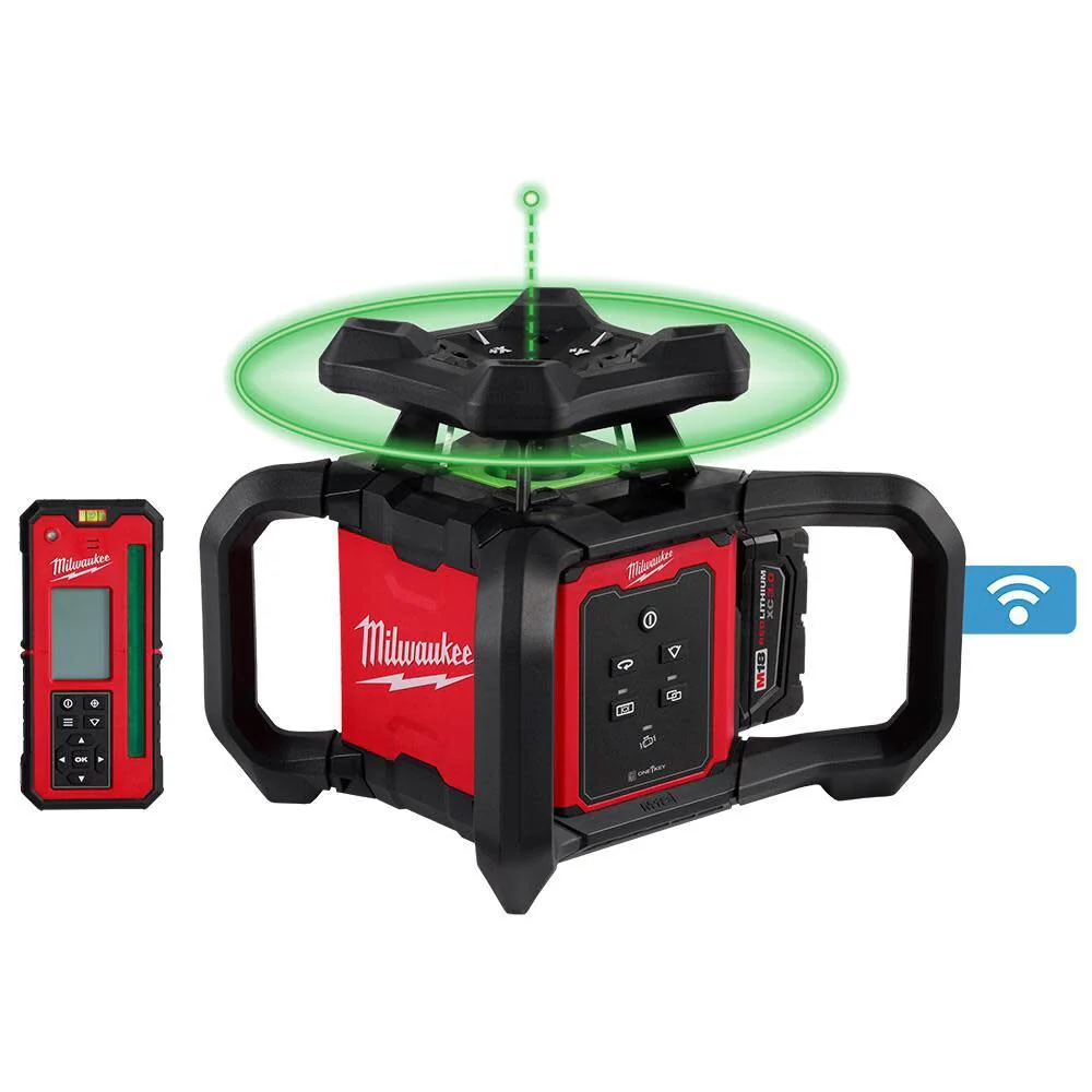 Milwaukee 3702-21 M18 Green Interior Rotary Laser Level Kit w/ Remote/Receiver & Wall Mount Bracket - Moutools