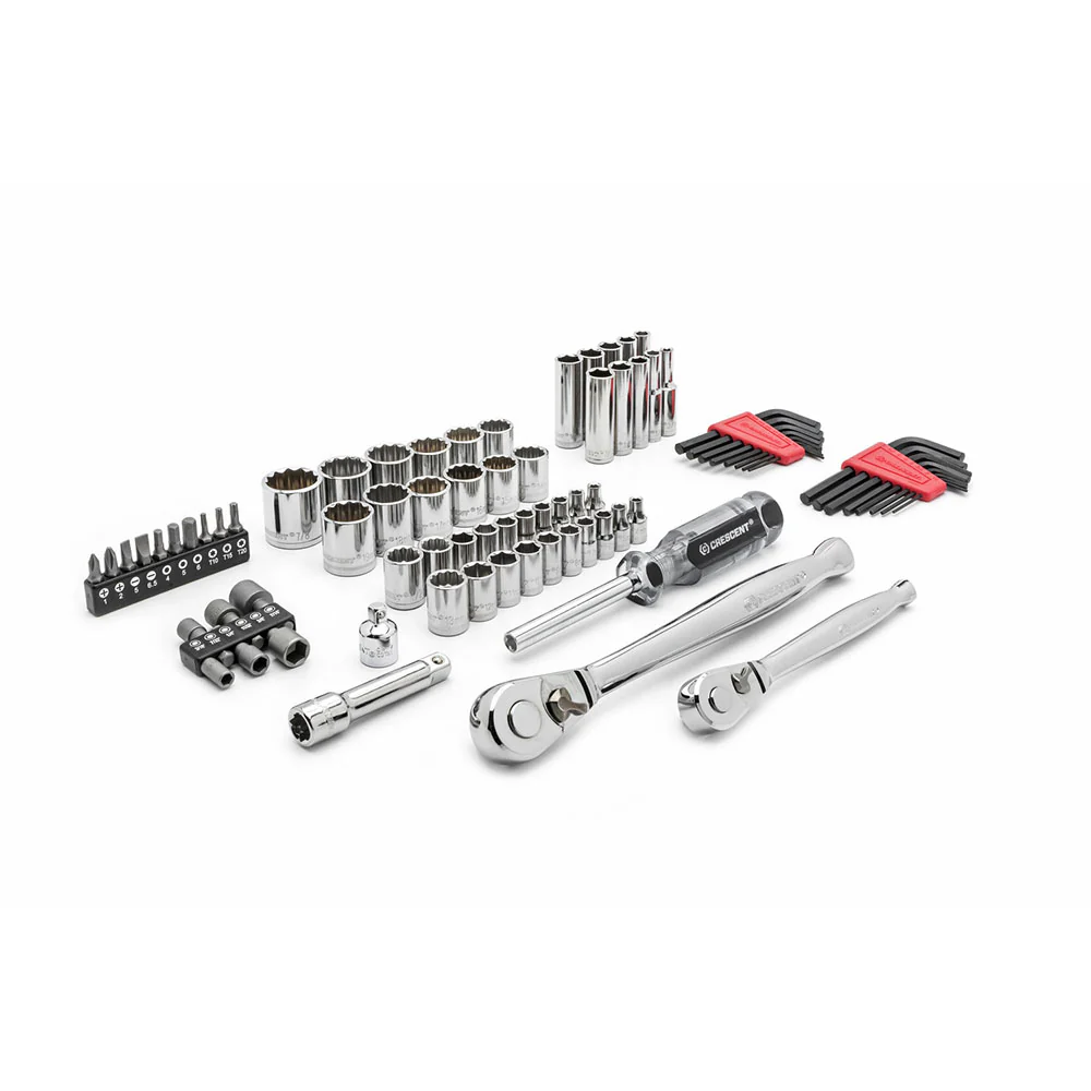 Crescent CTK84CMPN 84 Pc 1/4 & 3/8 Dr 6 & 12 Pt Std & Dp SAE/Met Mech Tool Set - Moutools