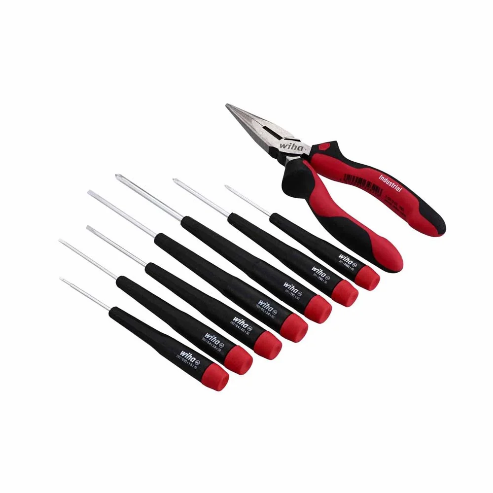 Wiha 26190 8 Piece Precision Slotted and Phillips Screwdrivers and Pliers Set - Moutools