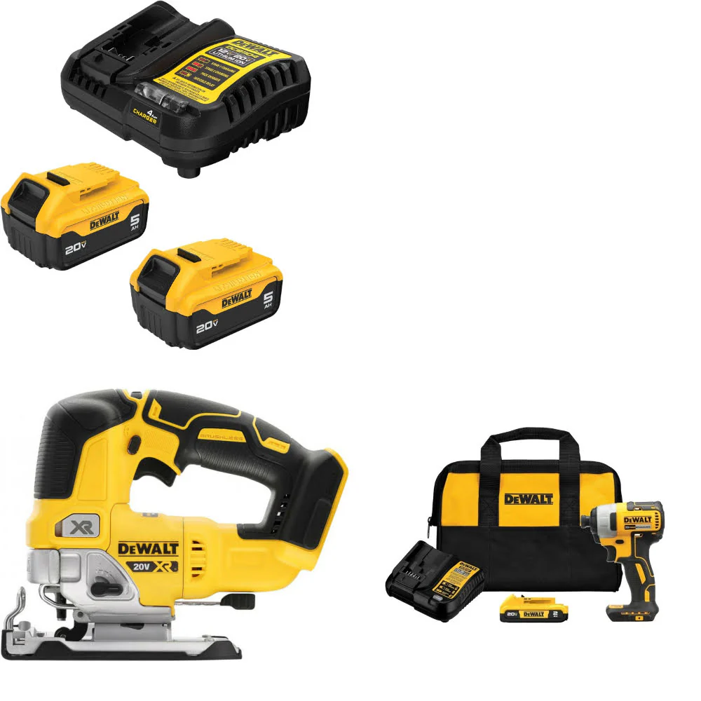 DeWalt DCB205-2C 20V Max Starter Kit W/ DCS334B 20V Jig Saw & Impact Driver Kit - Moutools