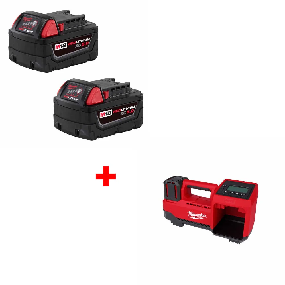 Milwaukee 48-11-1852 M18 Battery 2-Pack w/ FREE M18 Tire Inflator, Bare Tool - Moutools