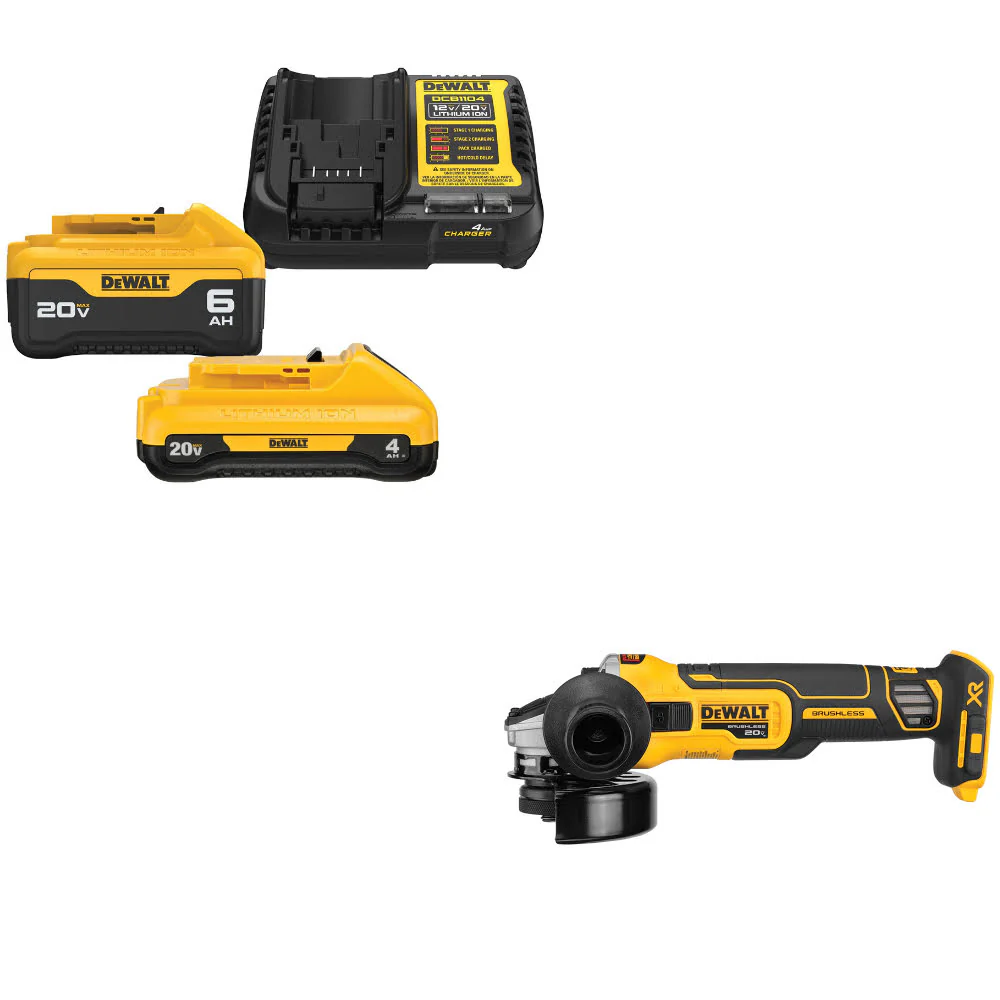 DeWalt DCB2460C 20V MAX 4Ah & 6Ah Starter Kit W/ FREE DCG405B 20V MAX Grinder - Moutools