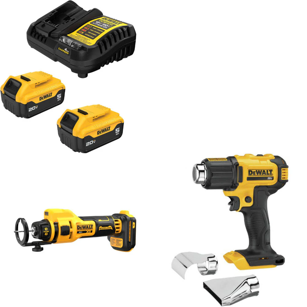 DeWalt DCB205-2C 20V Max Starter Kit W/ DCE555B 20V Cut-Out Tool & Heat Gun - Moutools