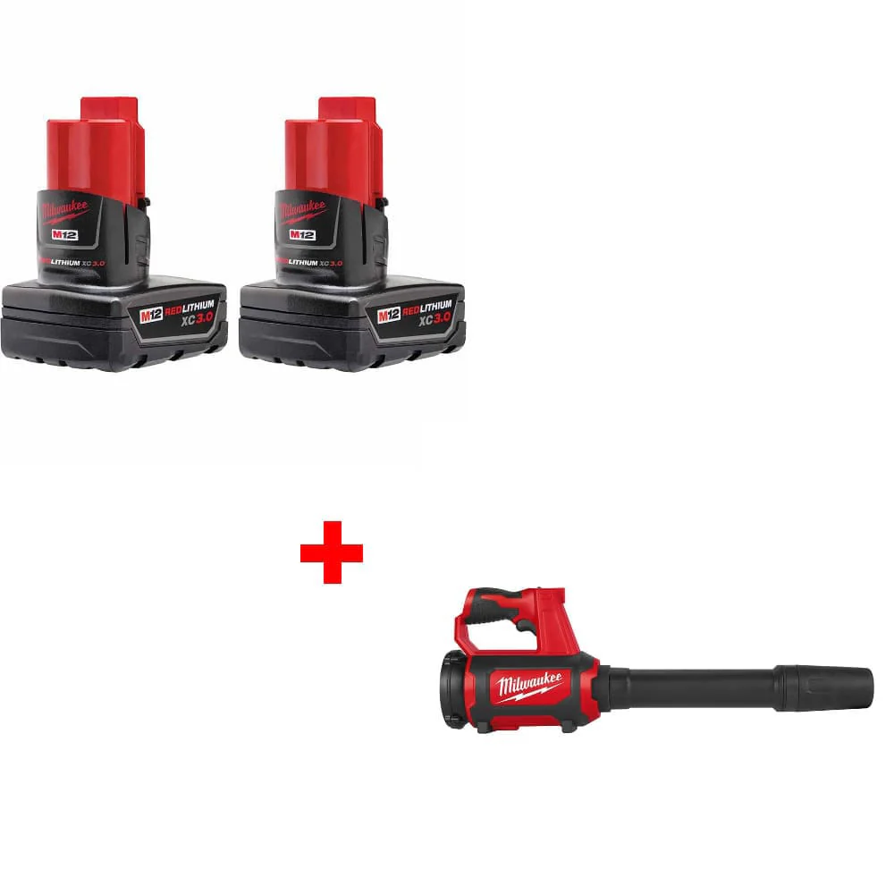 Milwaukee 48-11-2412 M12 XC Battery, 2-Pack w/ FREE 0852-20 M12 Spot Blower - Moutools