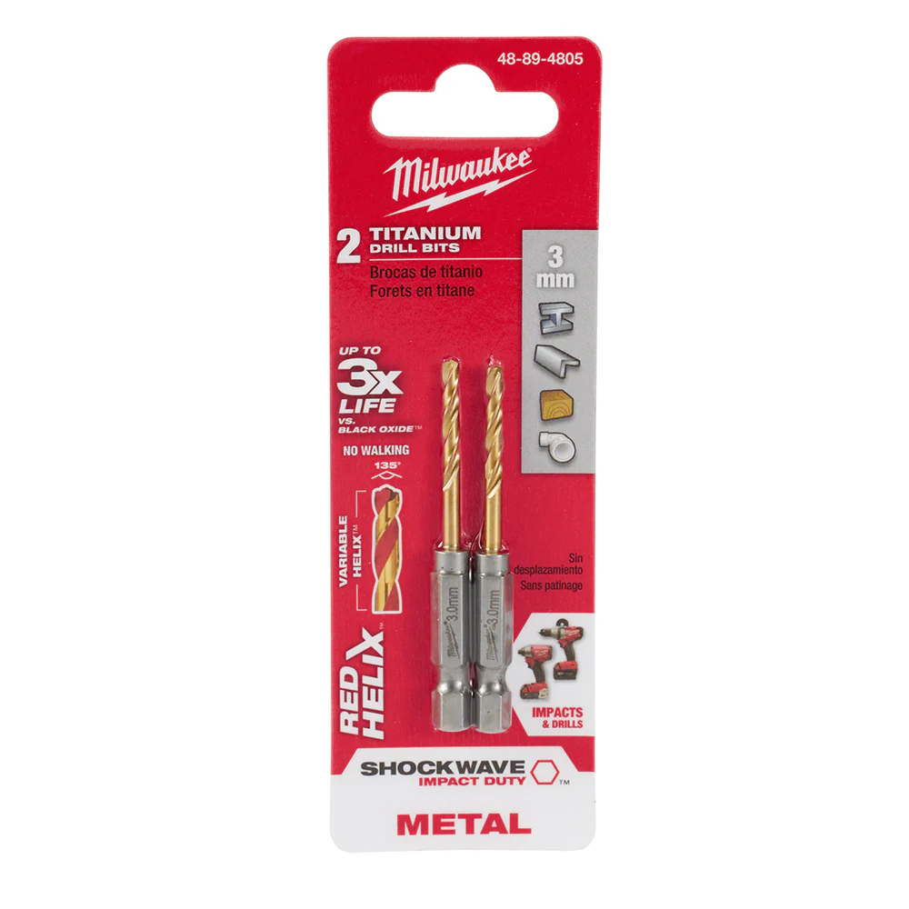 Milwaukee 48-89-4805 3mm Metric Titanium SHOCKWAVE™ Red Helix Bit - Moutools