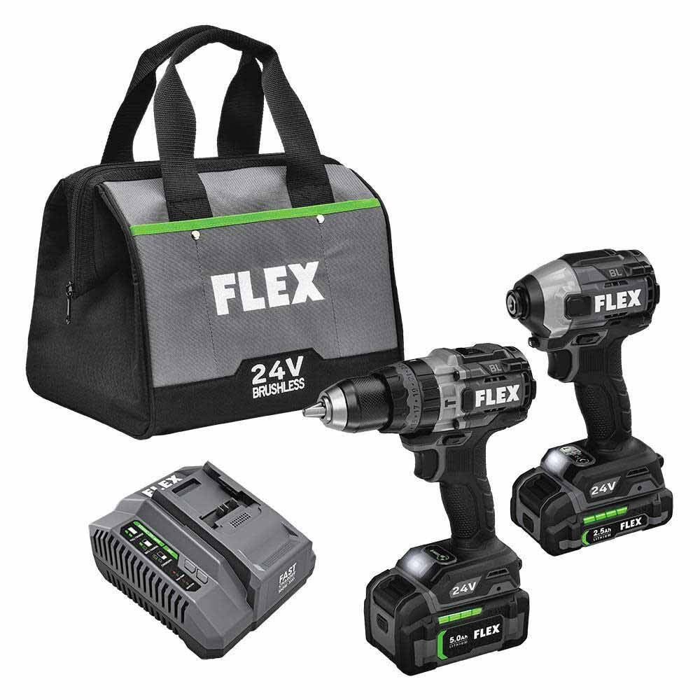 Flex FXM202-2B 24V Brushless 2 Tool Combo Kit Hammer Drill with Turbo Mode and Impact Driver with Quick Eject - Moutools