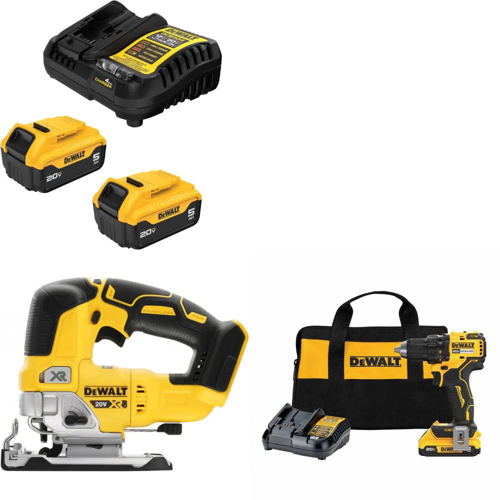 DeWalt DCB205-2C 20V Max Starter Kit W/ DCS334B 20V Jig Saw & Drill/Driver Kit - Moutools