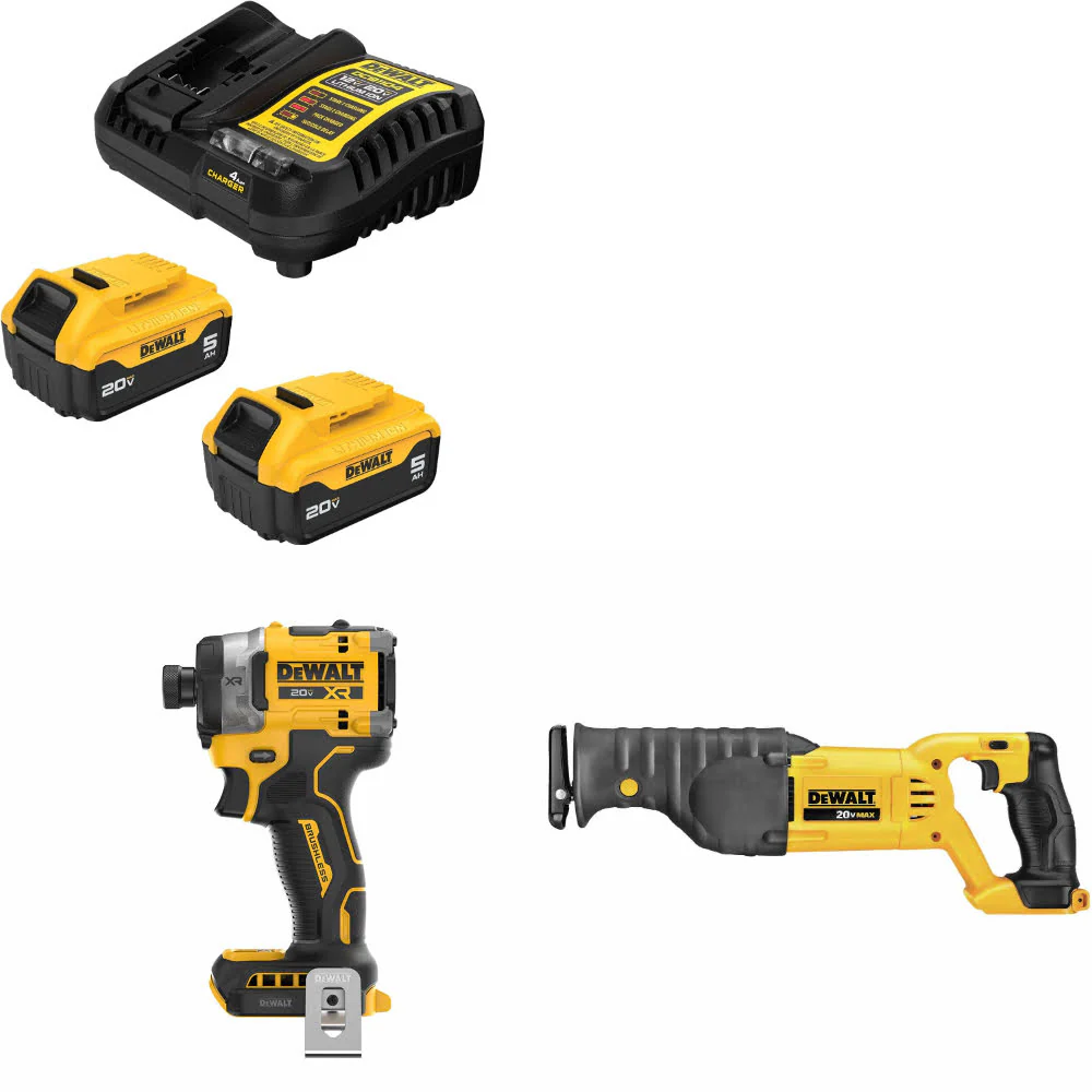 DeWalt DCB205-2C 20V Starter Kit W/ DCF860B 20V Impact Driver & Recip Saw, Bare - Moutools