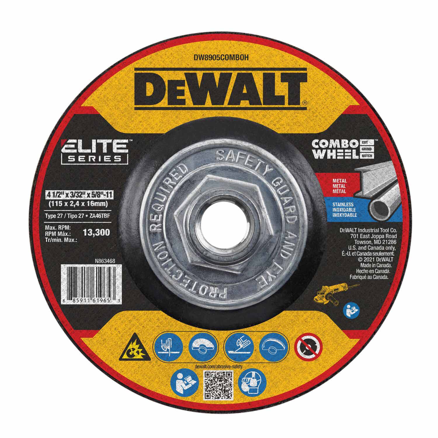 DeWalt DW8905COMBOH Elite Series 4-1/2 x 3/32 x 5/8-11 XP T27 Cut & Notch - Moutools