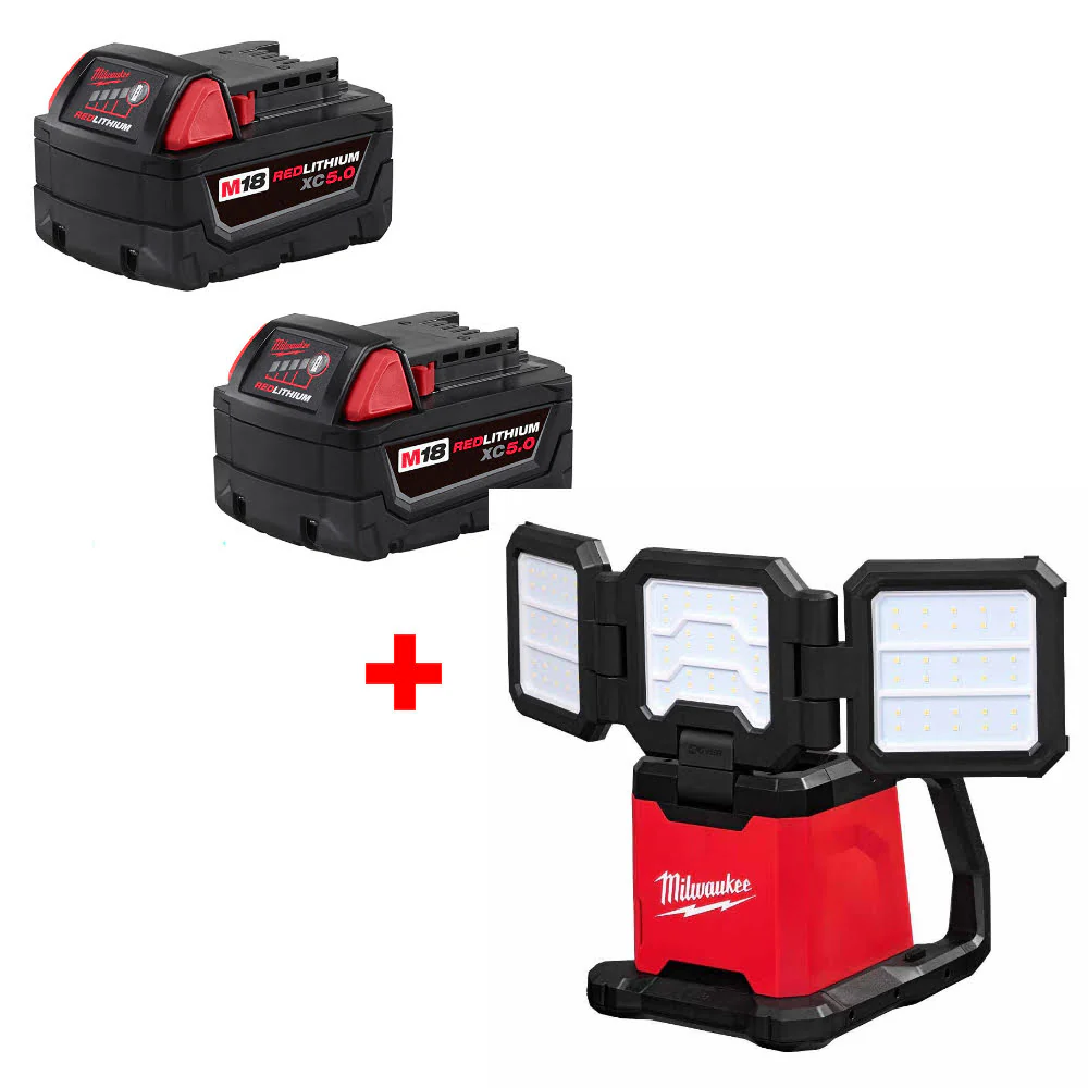 Milwaukee 48-11-1852 M18 XC5.0 Battery-2 Pack W/ FREE 2368-20 M18 Rover Light - Moutools
