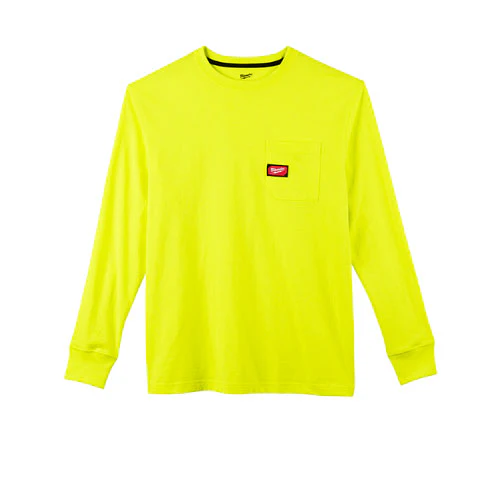Milwaukee 602HV-XL Heavy Duty Pocket T-Shirt (602), Long Sleeve, Hi Vis, XL - Moutools