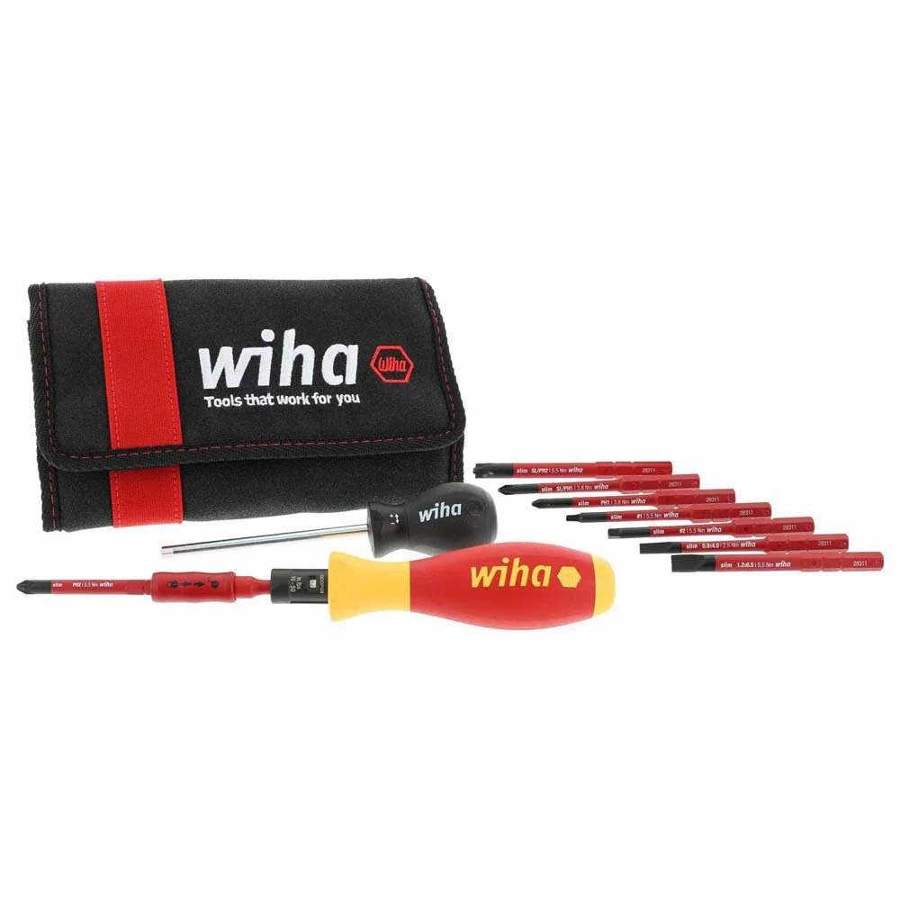 Wiha 28789 11 Piece Insulated TorqueVario-S(10-50 In/lbs) and SlimLine Blade Set - Moutools