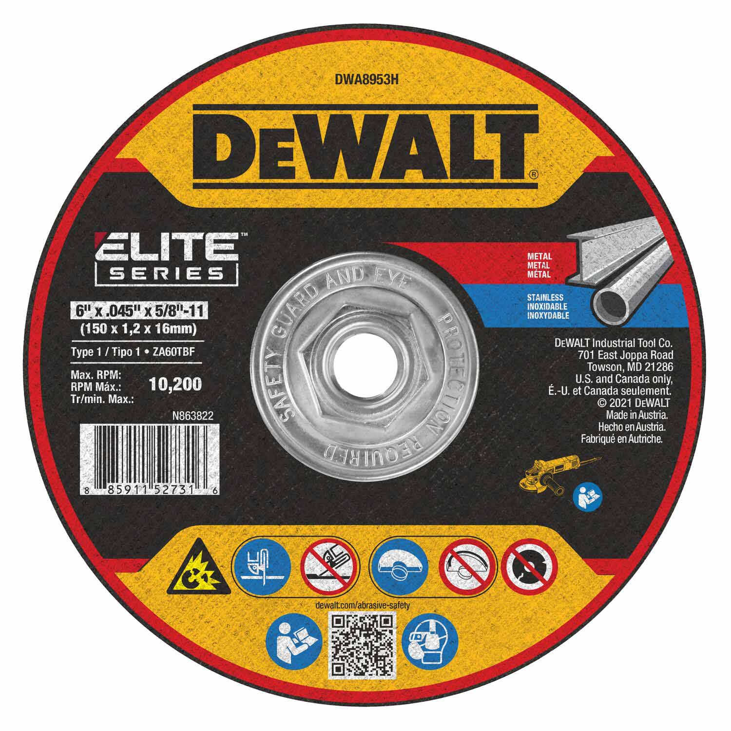DeWalt DWA8953H Elite Series 6 x .045 x 5/8-11 XP T1 Cutting - Moutools