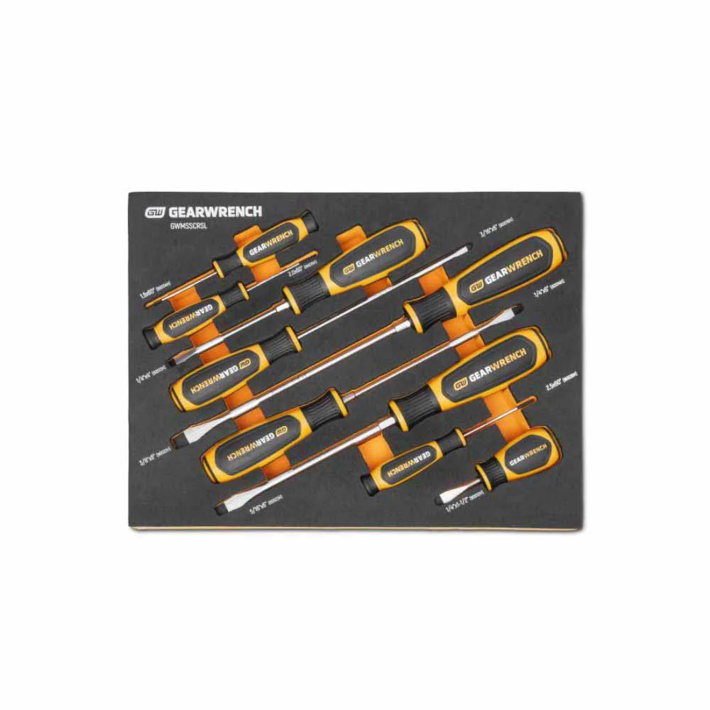 Gearwrench GWMSSCRSL 9 Piece Slotted Dual Material Screwdriver Set in Foam Storage Tray - Moutools