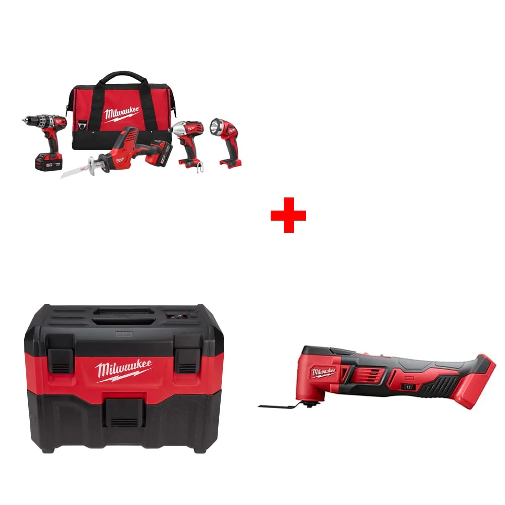 Milwaukee 2695-24 M18 4-Tool Combo Kit w/ FREE 0880-20 Vacuum & Multi-Tool - Moutools