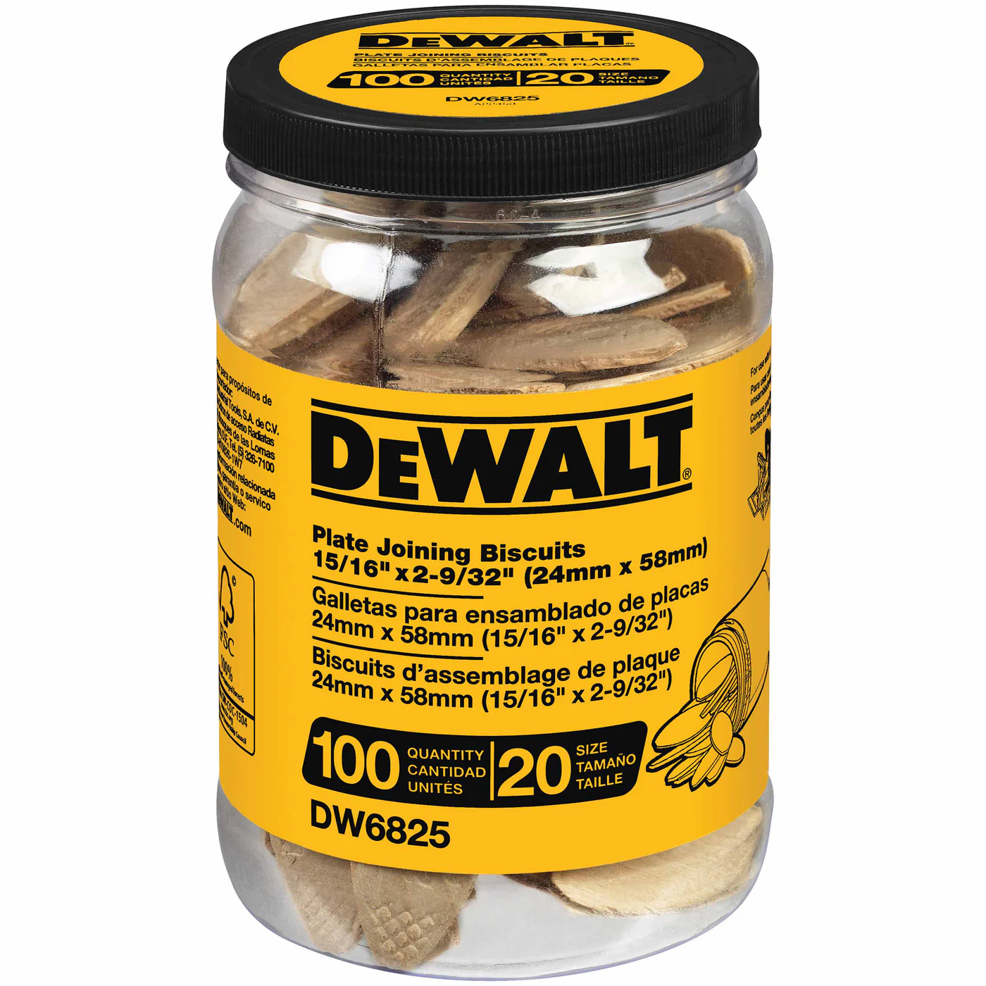 DeWalt DW6825 Size 20 Plate Joining Biscuits (100 Count) - Moutools