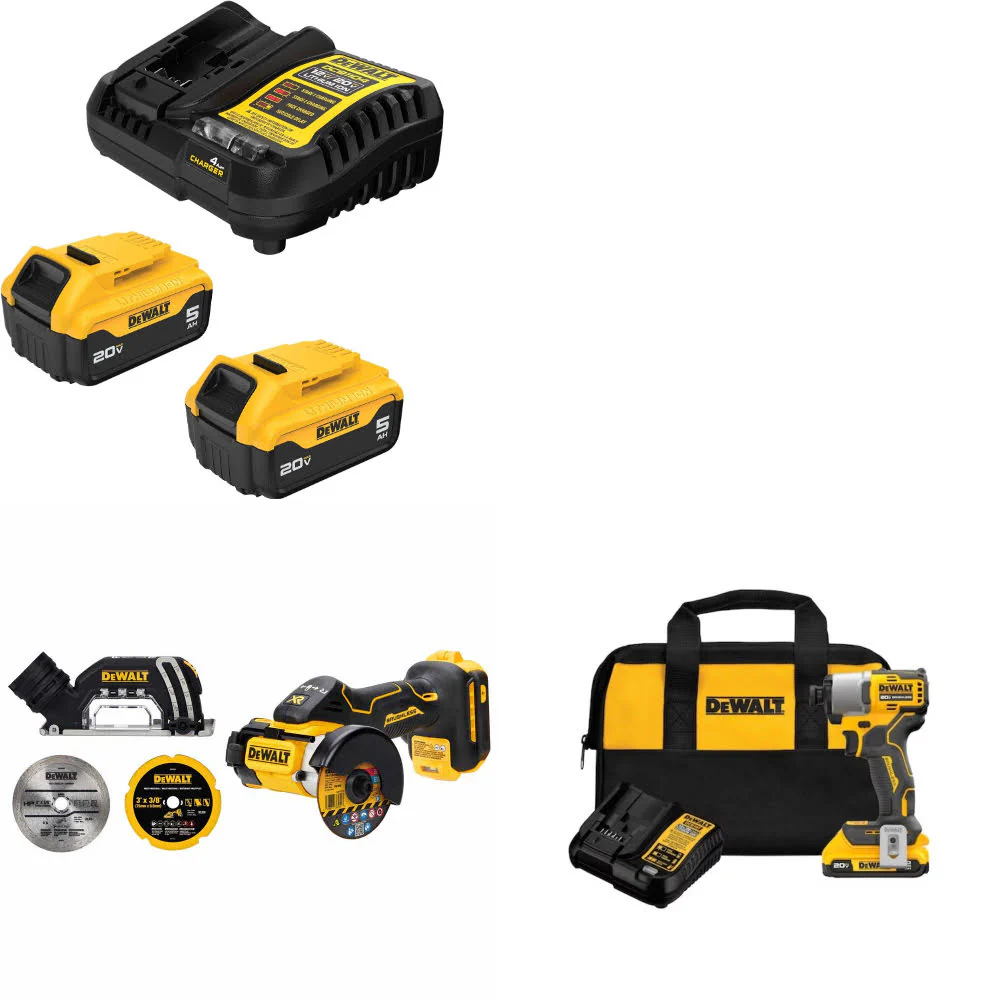 DeWalt DCB205-2C 20V Starter Kit W/ DCS438B 20V Cut-Off Tool & Impact Driver Kit - Moutools